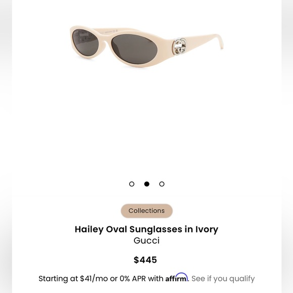 NIB Authentic Gucci hailey oval sunglasses in ivory main image 9